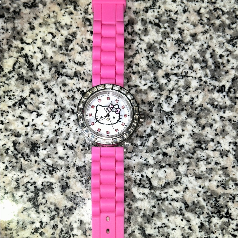 Sanrio Hot Pink Hello Kitty watch big rhinestones rubber strap GORGEOUS!!!